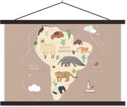 Bruine kaart van Zuid-Amerika met dieren 90x60 cm