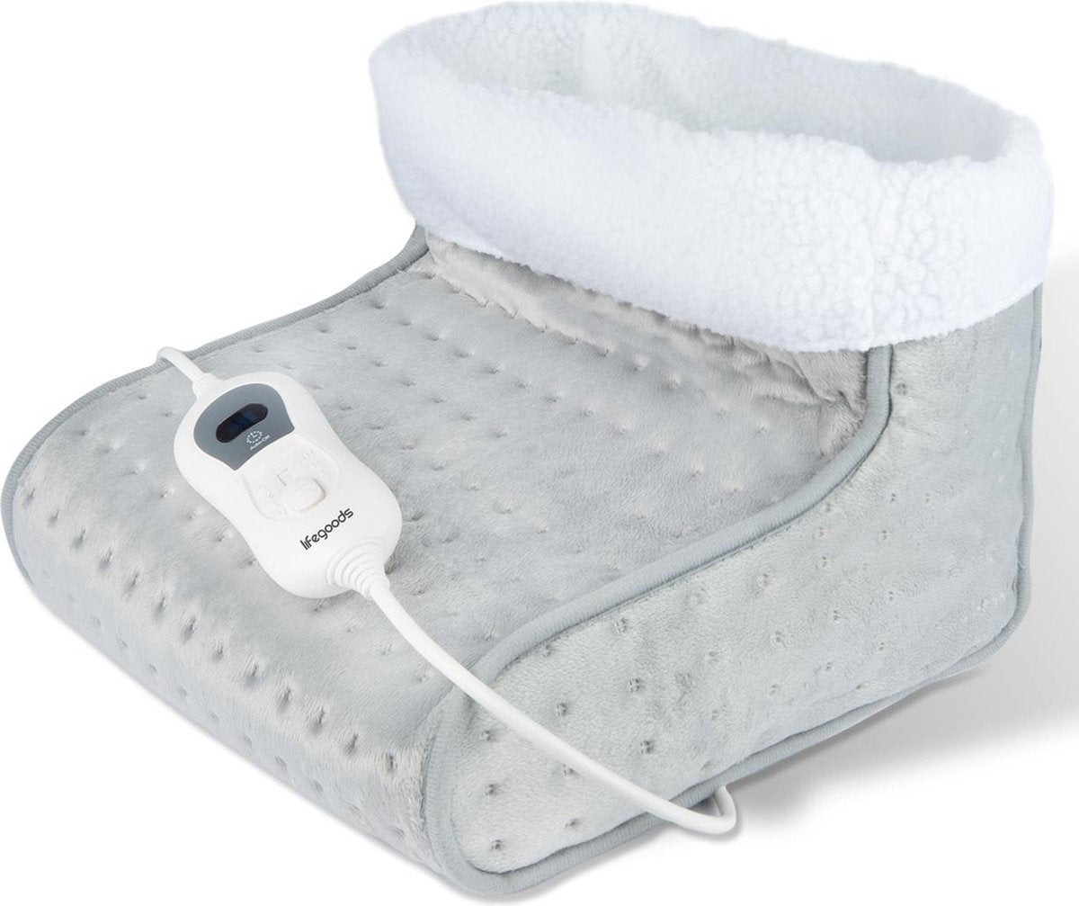 LifeGoods Elektrische Voetenwarmer - Voetenzak met Timer en Overhittingsbeveiliging - Wasbaar - Synthetisch Wol en Microplush - 100W - Volwassenen/Dames/Heren - Grijs