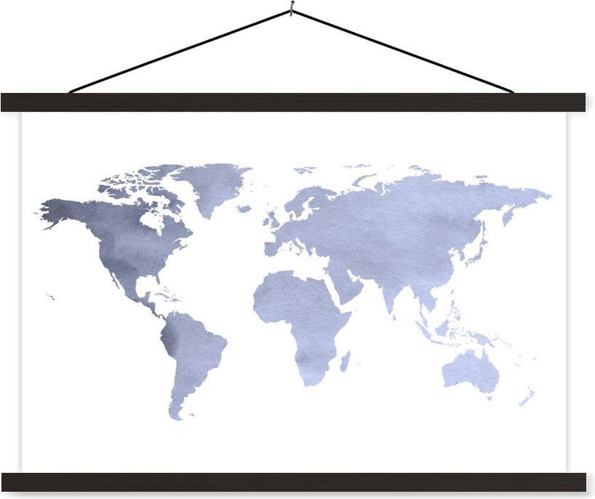 Schoolplaat - Wereldkaart - Blauw - Grijs - 150x100 cm - Zwarte latten