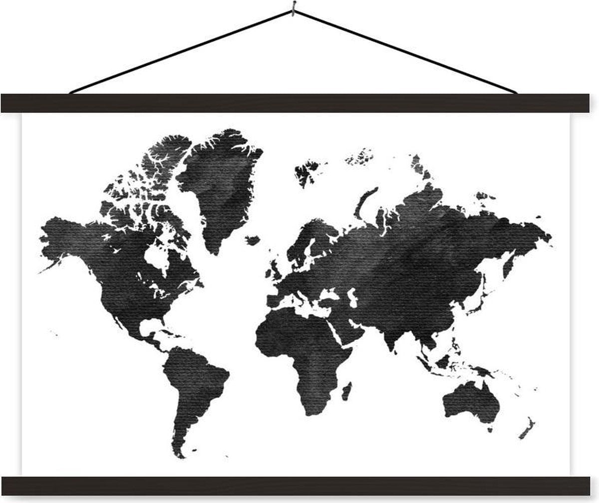 Schoolplaat - Wereldkaart - Vintage - Zwart - 150x100 cm - Zwarte latten