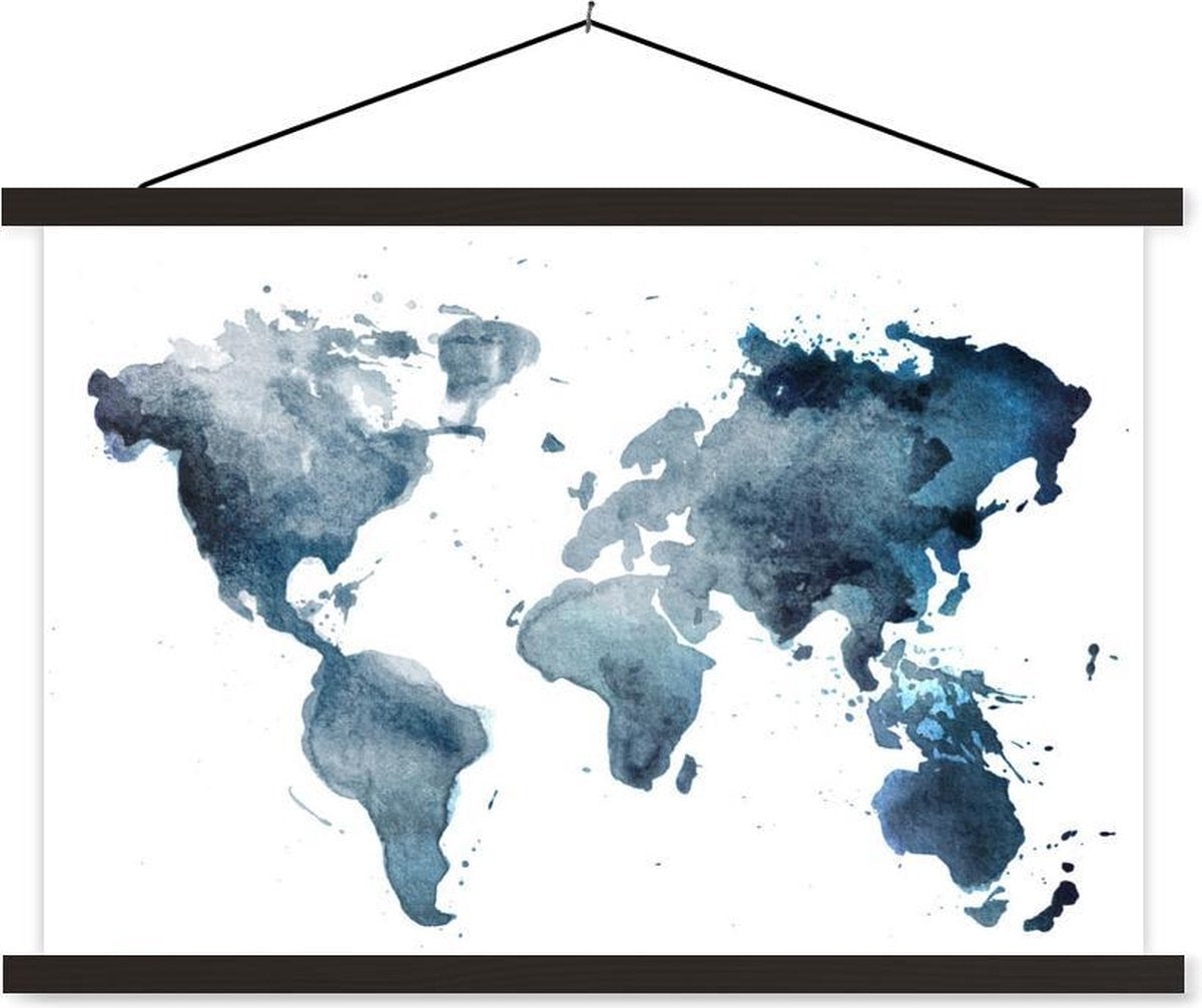 Schoolplaat - Wereldkaart - Abstract - Waterverf - 60x40 cm - Zwarte latten