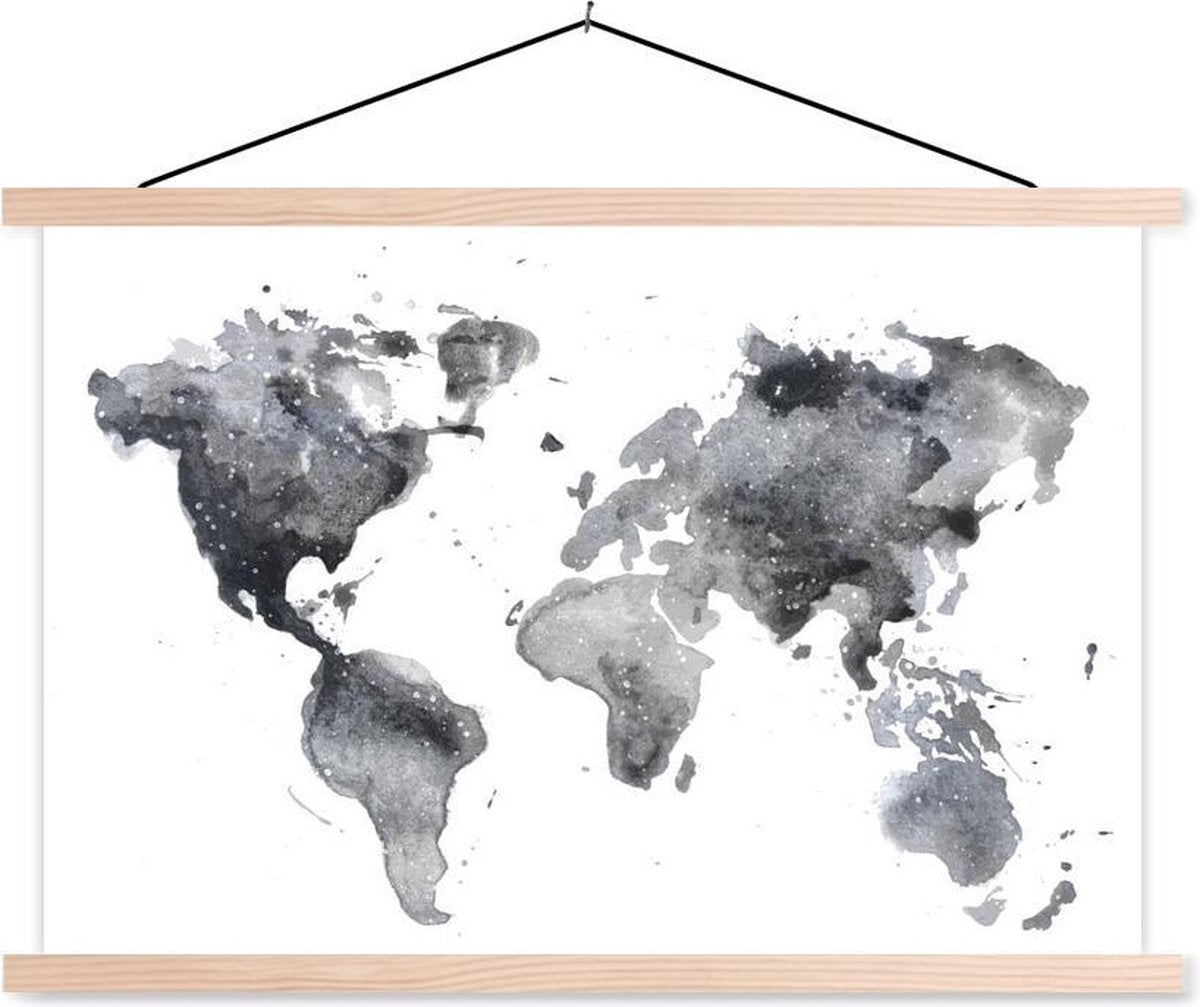 Schoolplaat - Wereldkaart - Abstract - Grijs - 60x40 cm - Blanke latten