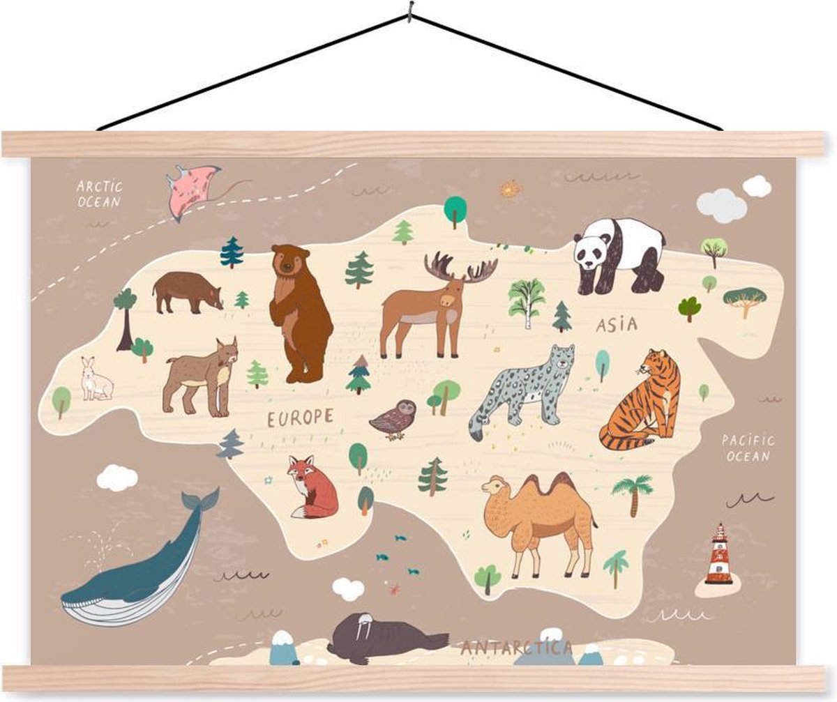 Wereldkaart kinderen - Bruin - Dieren