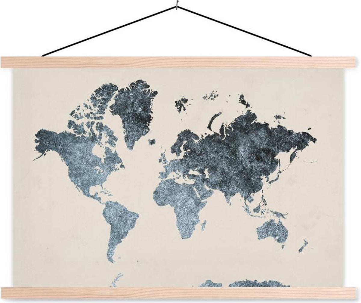 Schoolplaat - Wereldkaart - Zwart - Zilver - 150x100 cm - Blanke latten