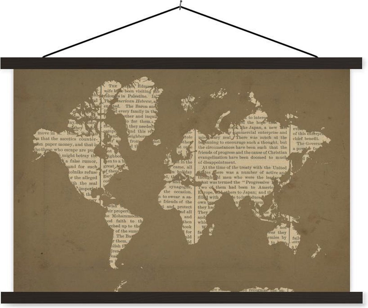 Schoolplaat - Wereldkaart - Boek - Bruin - 90x60 cm