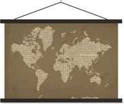 Schoolplaat - Wereldkaart - Boek - Bruin - 90x60 cm