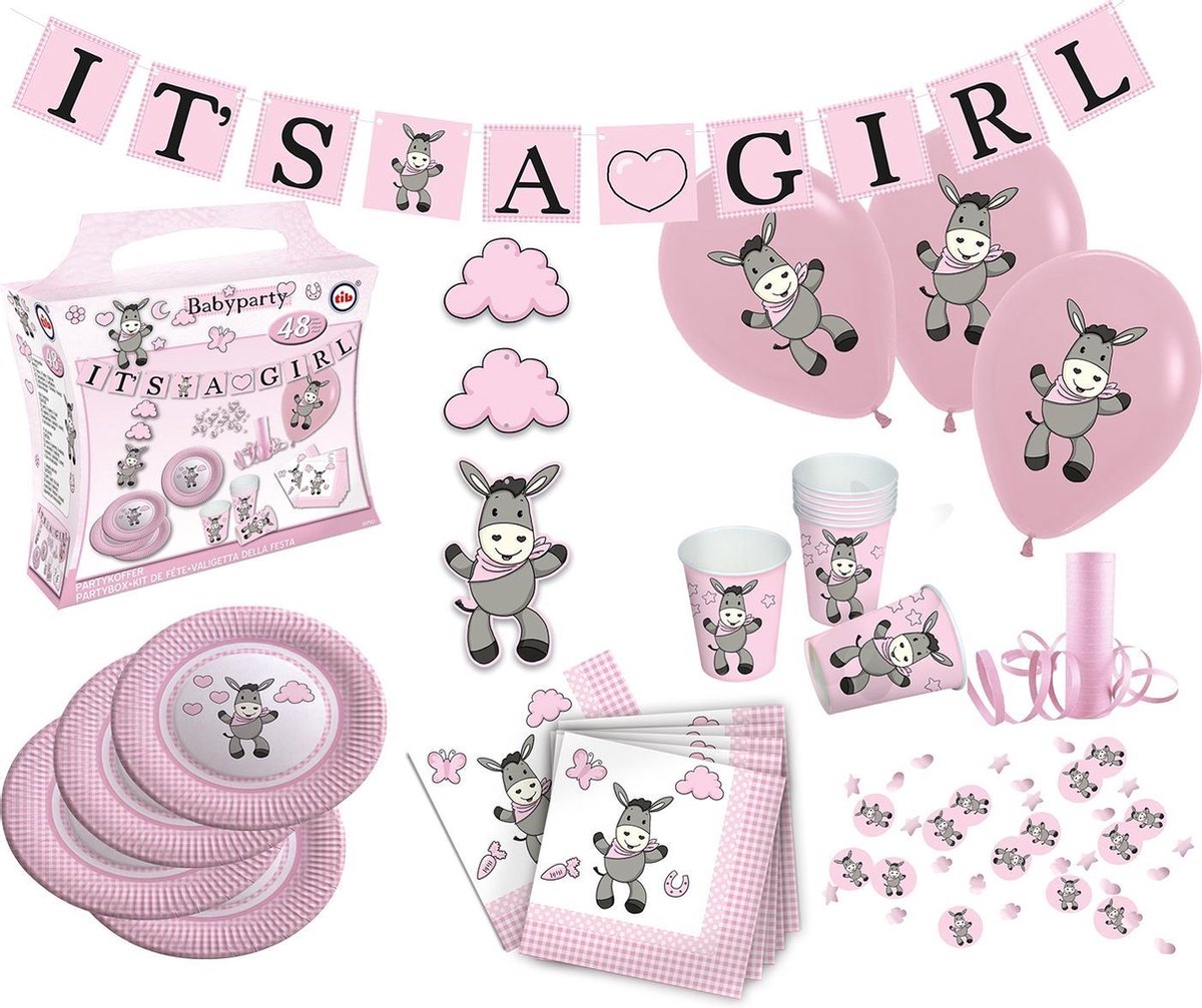 Tib Feestpakket It's A Girl Papier Roze 53-delig