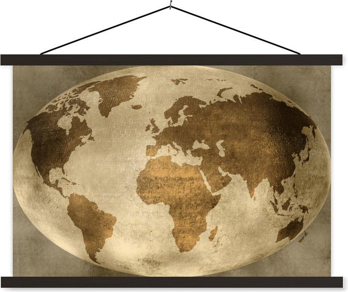 Schoolplaat - Wereldkaart - Wereldbol - Vintage - 150x100 cm - Zwarte latten