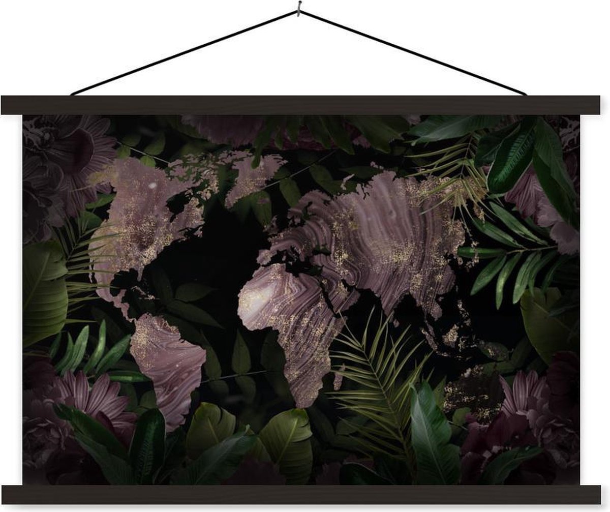 Schoolplaat - Wereldkaart - Luxe - Planten - 60x40 cm - Zwarte latten