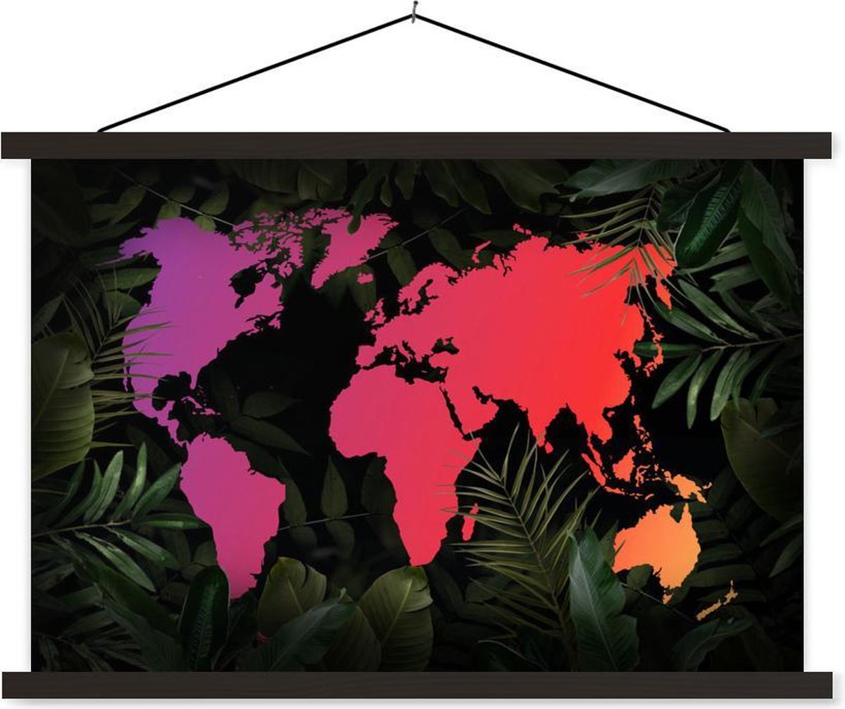 Schoolplaat - Wereldkaart - Kleuren - Planten - 90x60 cm