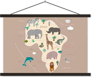 Bruine kaart van Afrika met dieren 150x100 cm