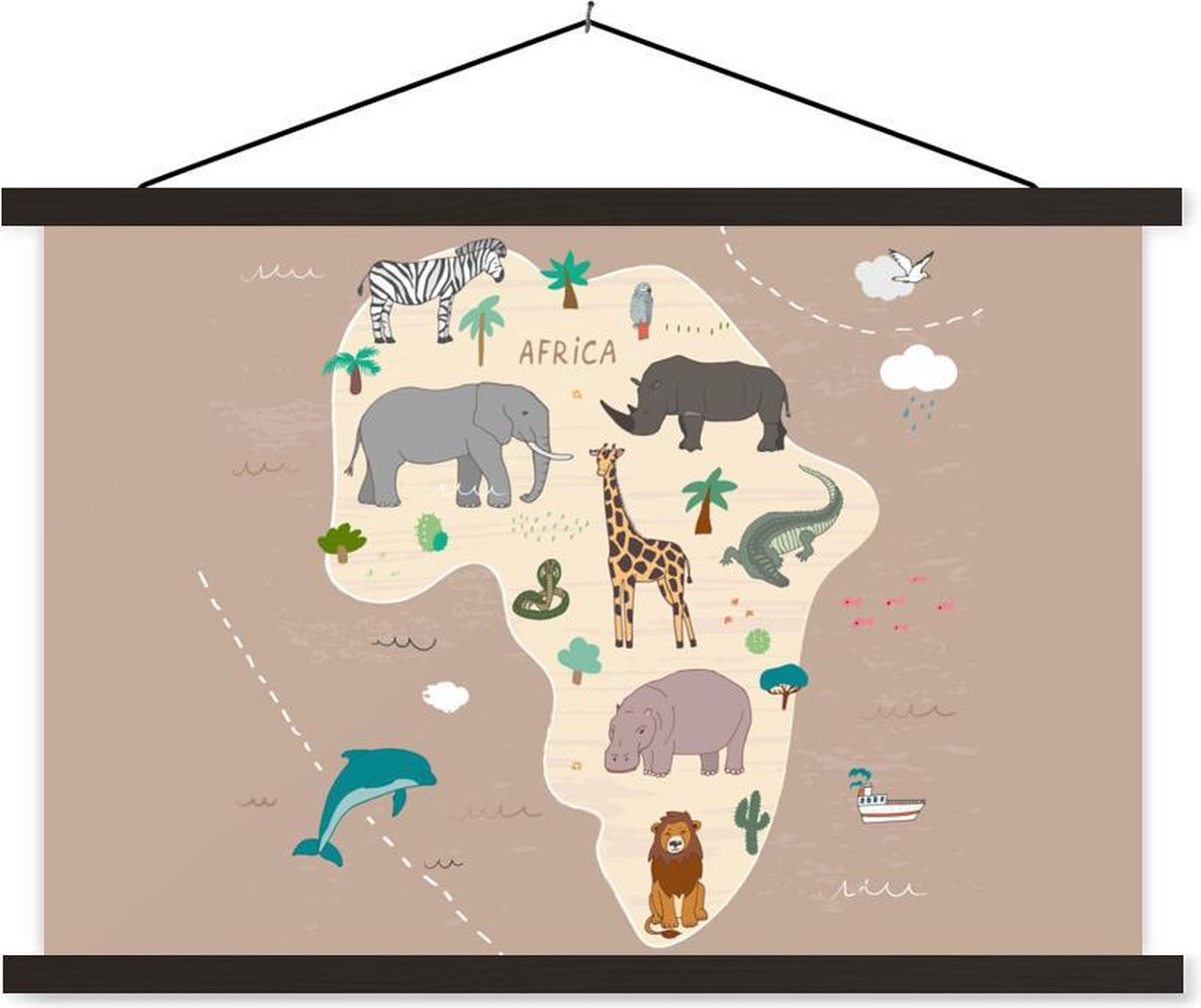 Bruine kaart van Afrika met dieren 150x100 cm