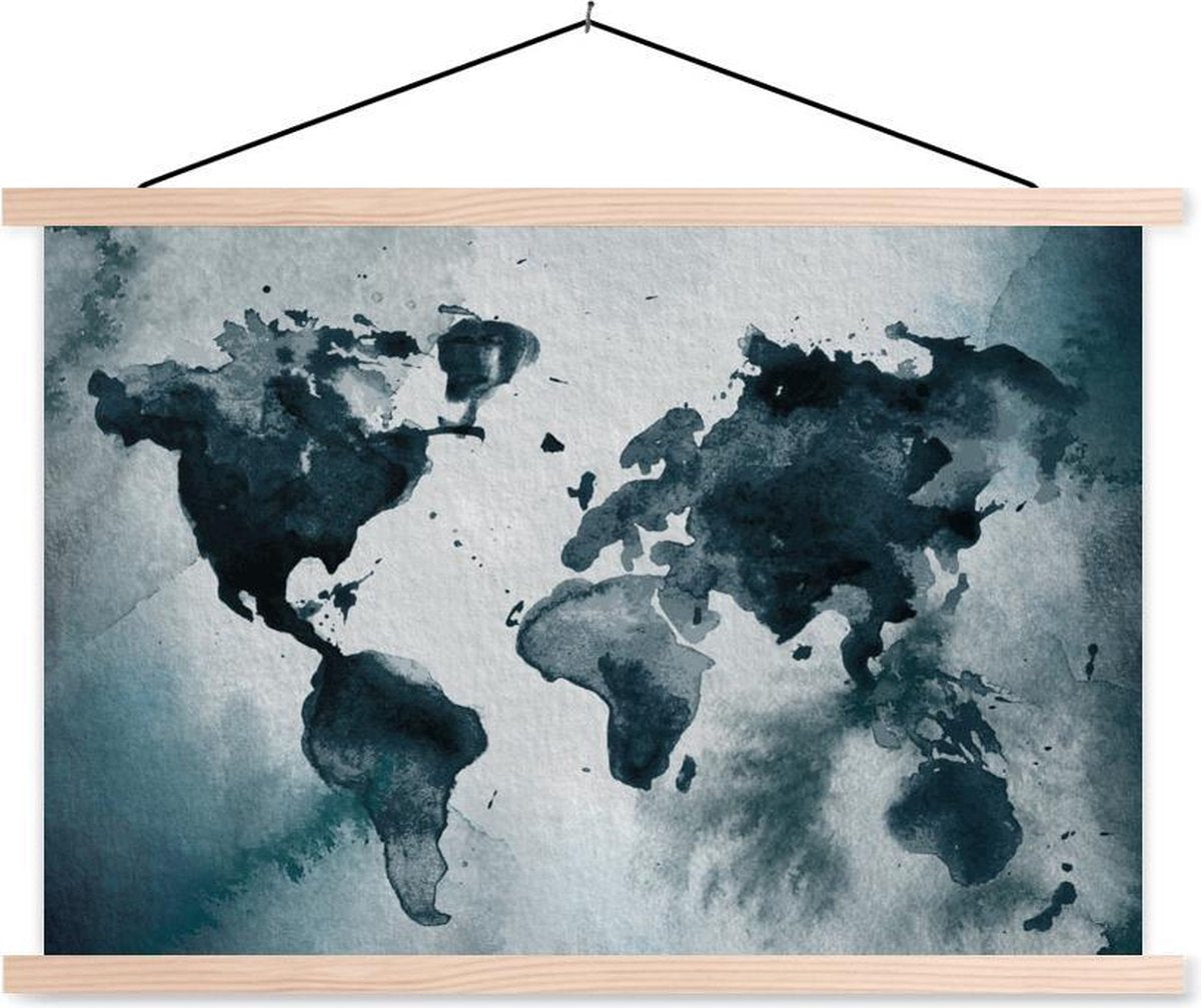 Schoolplaat - Wereldkaart - Abstract - Waterverf - 150x100 cm - Blanke latten