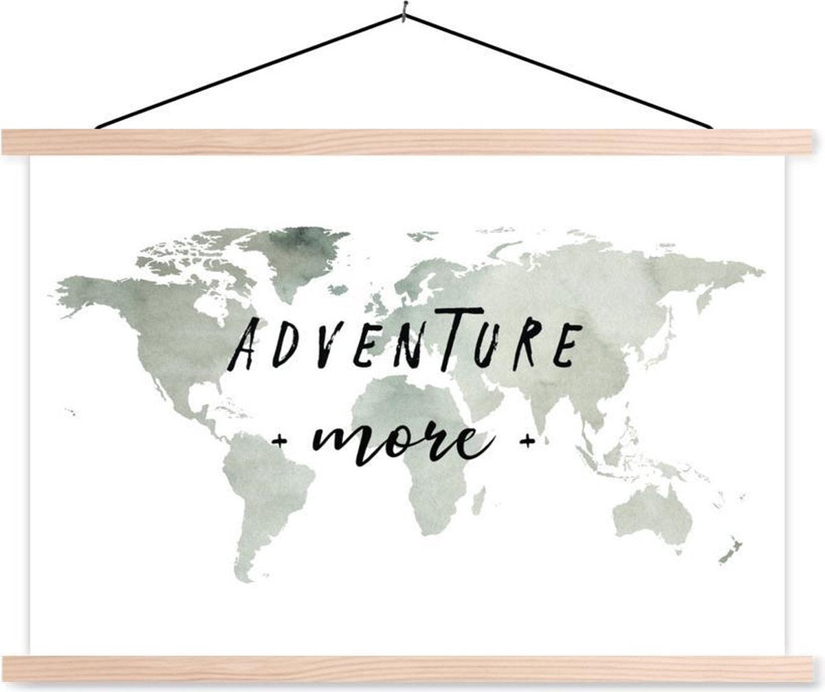 Schoolplaat - Wereldkaart - Adventure more - Waterverf - 60x40 cm - Blanke latten