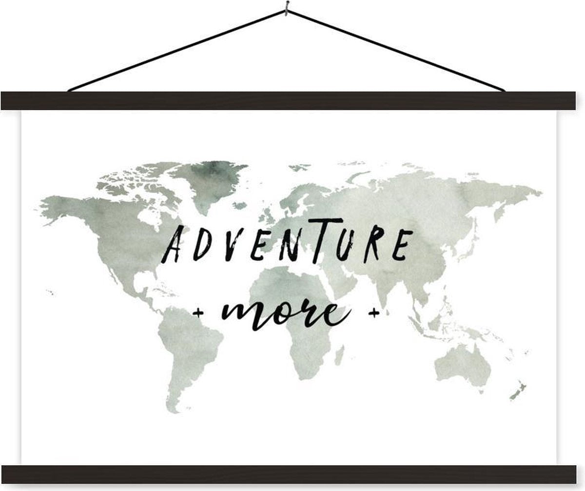 Schoolplaat - Wereldkaart - Adventure more - Waterverf - 60x40 cm - Zwarte latten