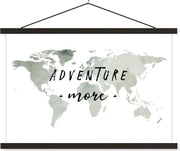 Schoolplaat - Wereldkaart - Adventure more - Waterverf - 60x40 cm - Zwarte latten