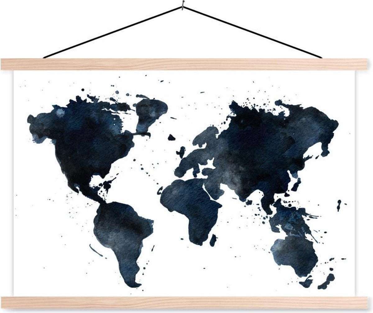 Schoolplaat - Wereldkaart - Abstract - Blauw - 90x60 cm