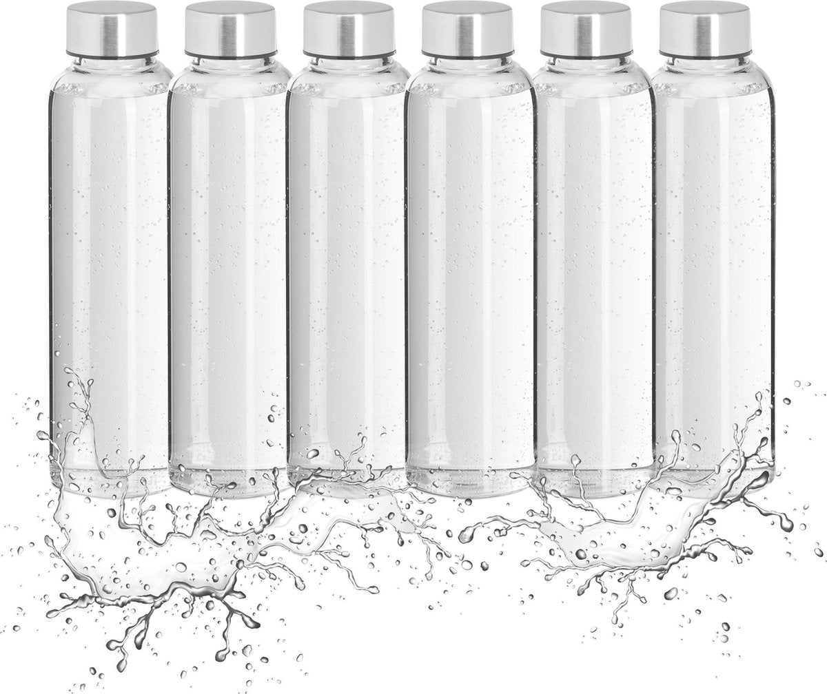 relaxdays waterfles  glas - 6 stuks - drinkfles 500 ml - glasfles - sportfles onderweg