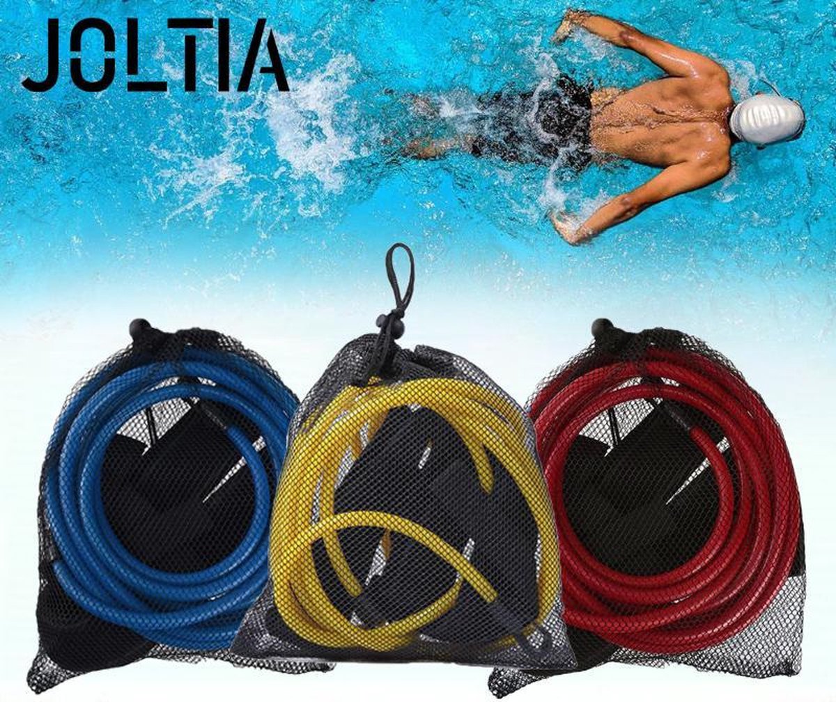 JOLTIA - Zwemelastiek 500 - 3 Pack - Zwemtraining - Zwem elastiek met weerstand - Resistance cords - Voor Volwassenen - Zwembad - Zwemelastieken met Riem / Gordel - Weerstandsband - Weerstandstube - Trainingsbanden - 3 meter - Geel