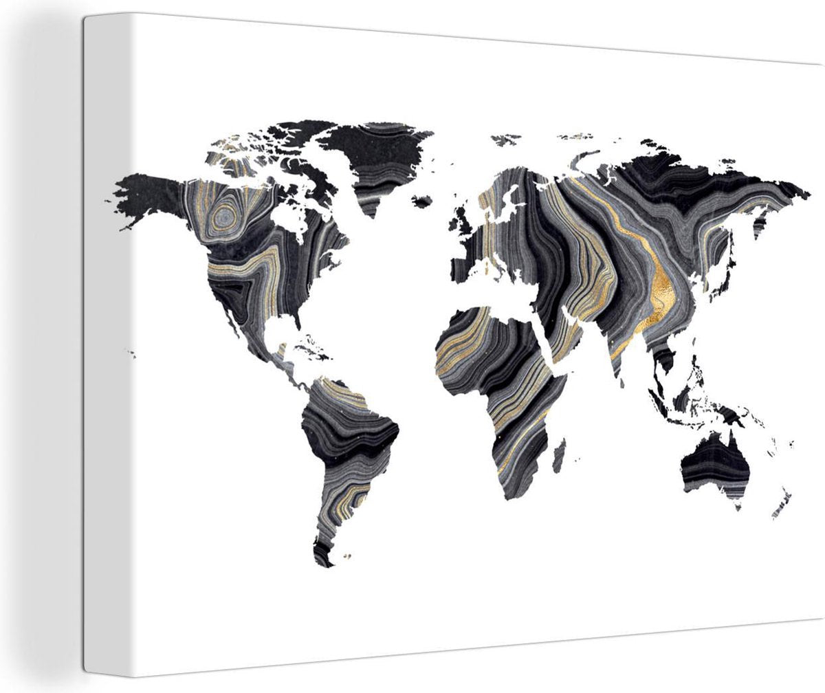 Canvas Schilderijen - Wereldkaart - Verf - Goud - 120x80 cm - Wanddecoratie