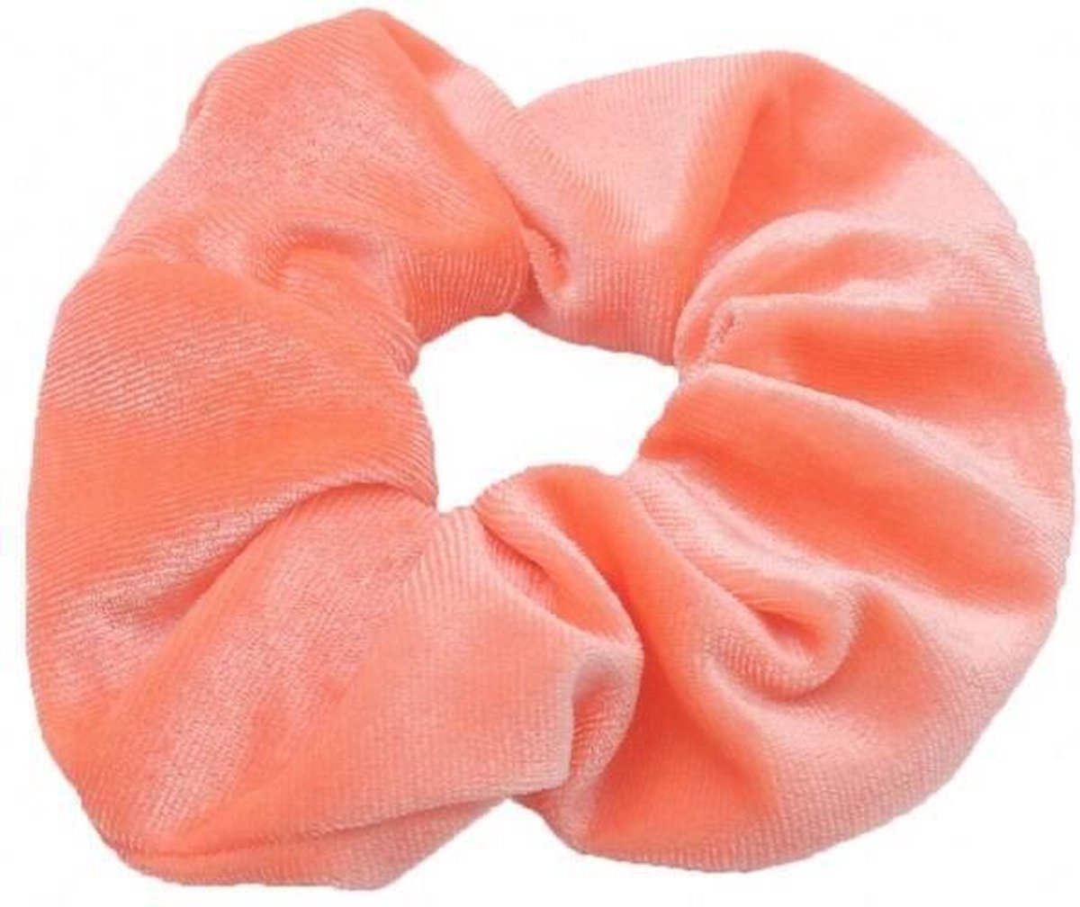 IRSA Scrunchie Velvet Neon Salmon Pink - haarwokkel - Haarelastiek - Haaraccessoire (1 stuk)