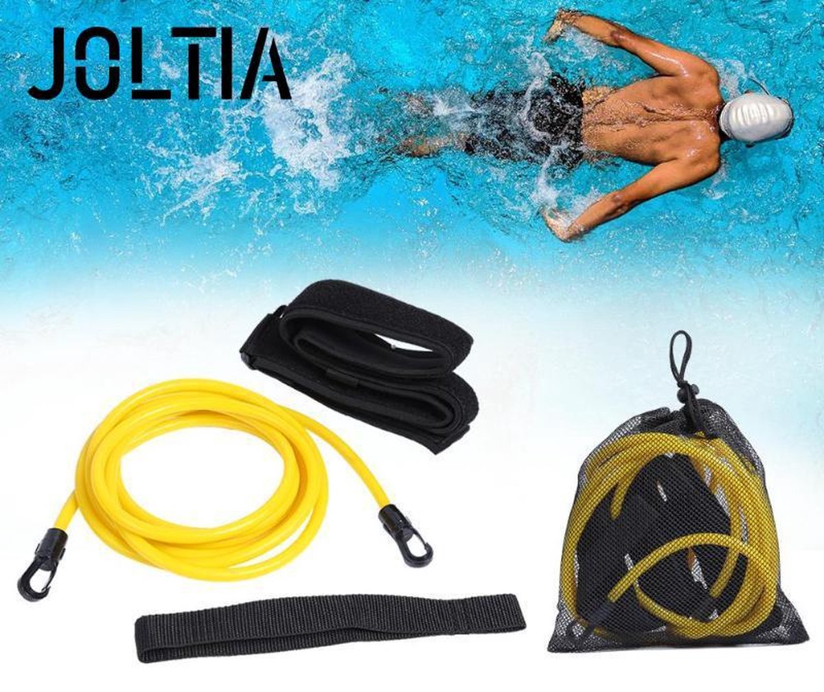 JOLTIA - Zwemelastiek 500 - Zwemtraining - Zwem elastiek met weerstand - Resistance cords - Voor Volwassenen - Zwembad - Zwemelastieken met Riem / Gordel - Weerstandsband - Weerstandstube - Trainingsbanden - 3 meter - Geel