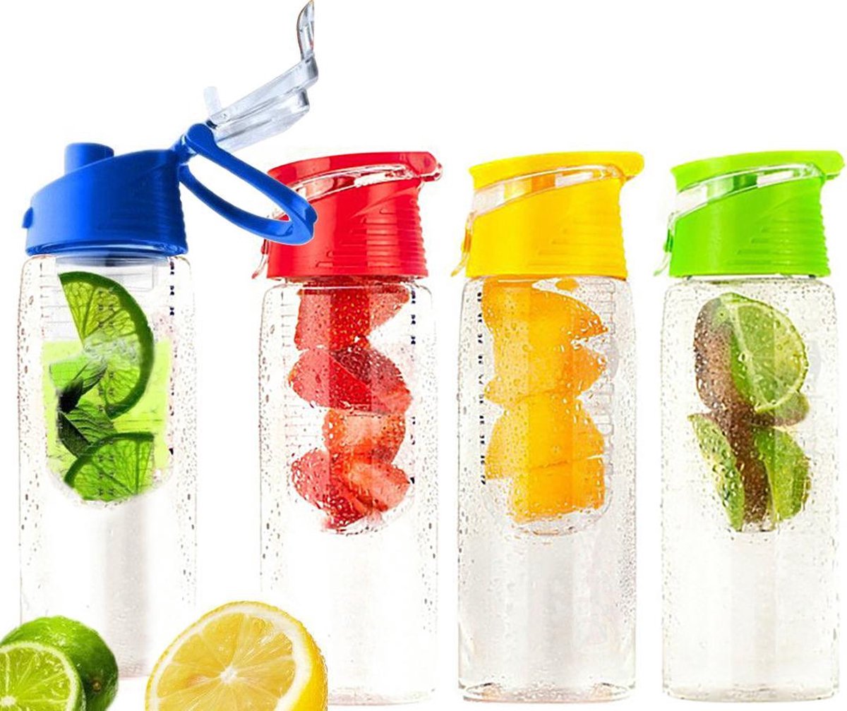 FIGURETTA familie-set | 4x waterfles met infuser |inhoud 0.7 ltr | BPA-vrij | groen geel blauw rood
