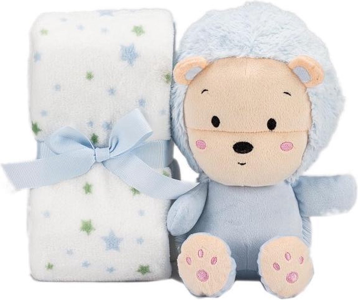 Interbaby Babydeken En Knuffel Leeuw 80 X 110 Cm Pluche Blauw
