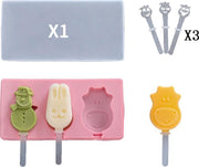 ProductGoods - Ijsvorm Dieren + Sneeuwpop - 3 Stuks - Yoghurt Ijsjes - Fruit Ijsjes - Bakvorm - Chocoladevorm - 3 Recyclebaar Stokjes - Kleur Roze