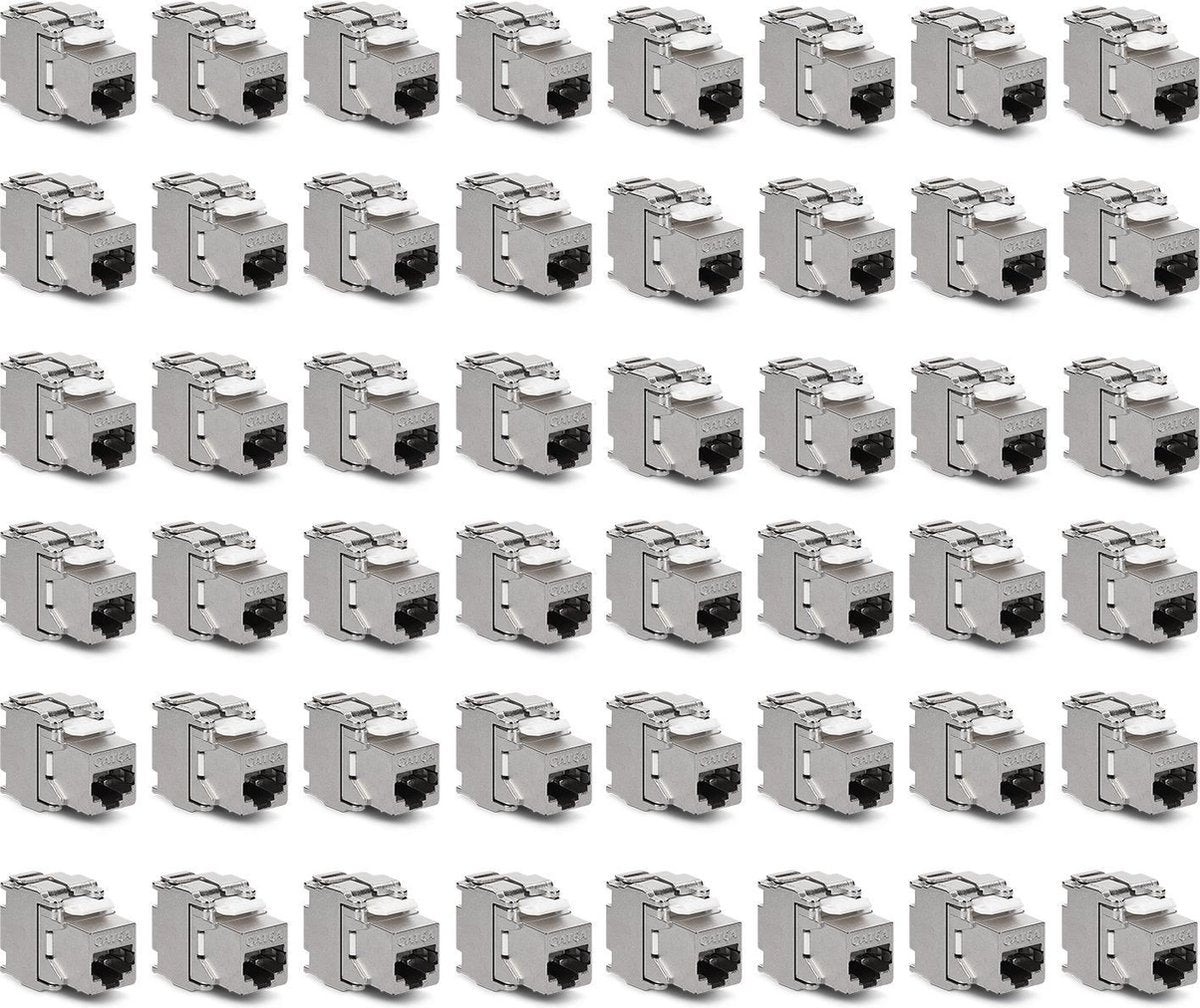 kwmobile set van 48 keystone adapters voor CAT6A kabels - Geschikt voor RJ45 poort - Met afgeschermde metalen behuizing - Overdrachtssnelheid 10 Gb/s