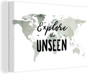 Canvas Schilderijen - Wereldkaart - Wit - Quote - 60x40 cm - Wanddecoratie