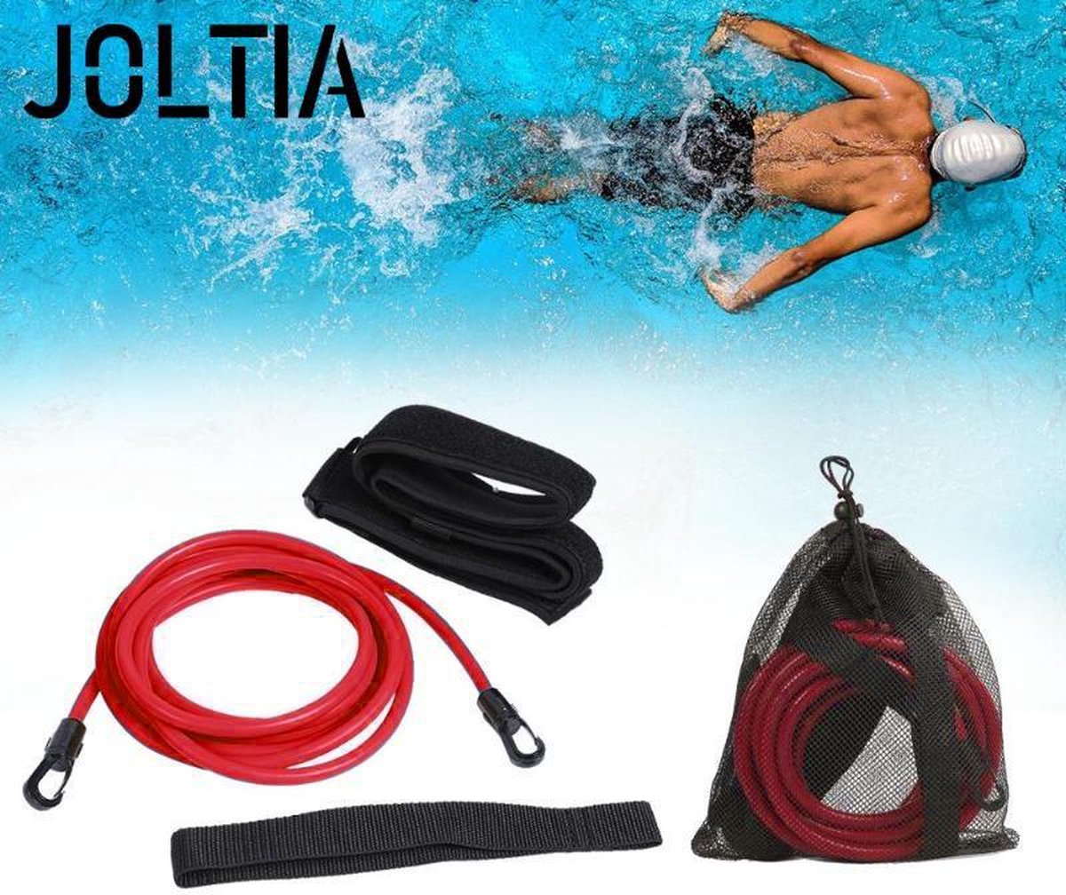 JOLTIA - Zwemelastiek 500 - Zwemtraining - Zwem elastiek met weerstand - Resistance cords - Voor Volwassenen - Zwembad - Zwemelastieken met Riem / Gordel - Weerstandsband - Weerstandstube - Trainingsbanden - 3 meter - Rood