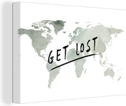 Canvas Schilderijen - Wereldkaart - Quote - Grijs - 60x40 cm - Wanddecoratie
