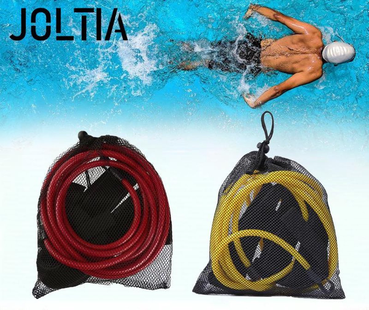 JOLTIA - Zwemelastiek 500 - 2 Pack - Zwemtraining - Zwem elastiek met weerstand - Resistance cords - Voor Volwassenen - Zwembad - Zwemelastieken met Riem / Gordel - Weerstandsband - Weerstandstube - Trainingsbanden - 3 meter - Geel en Rood