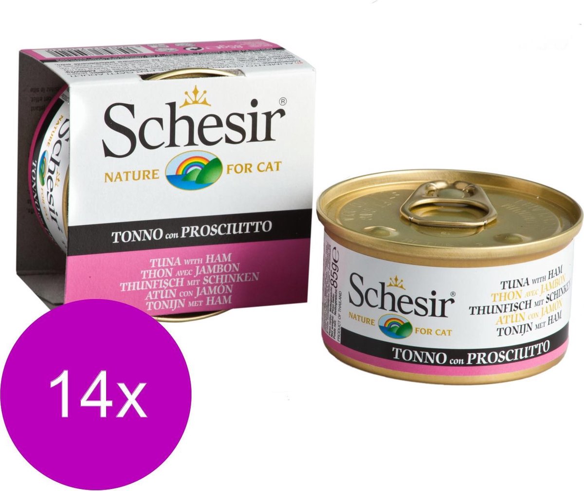 Schesir Kat Blik Gelei Vis 85 g - Kattenvoer - 14 x Tonijn&Ham