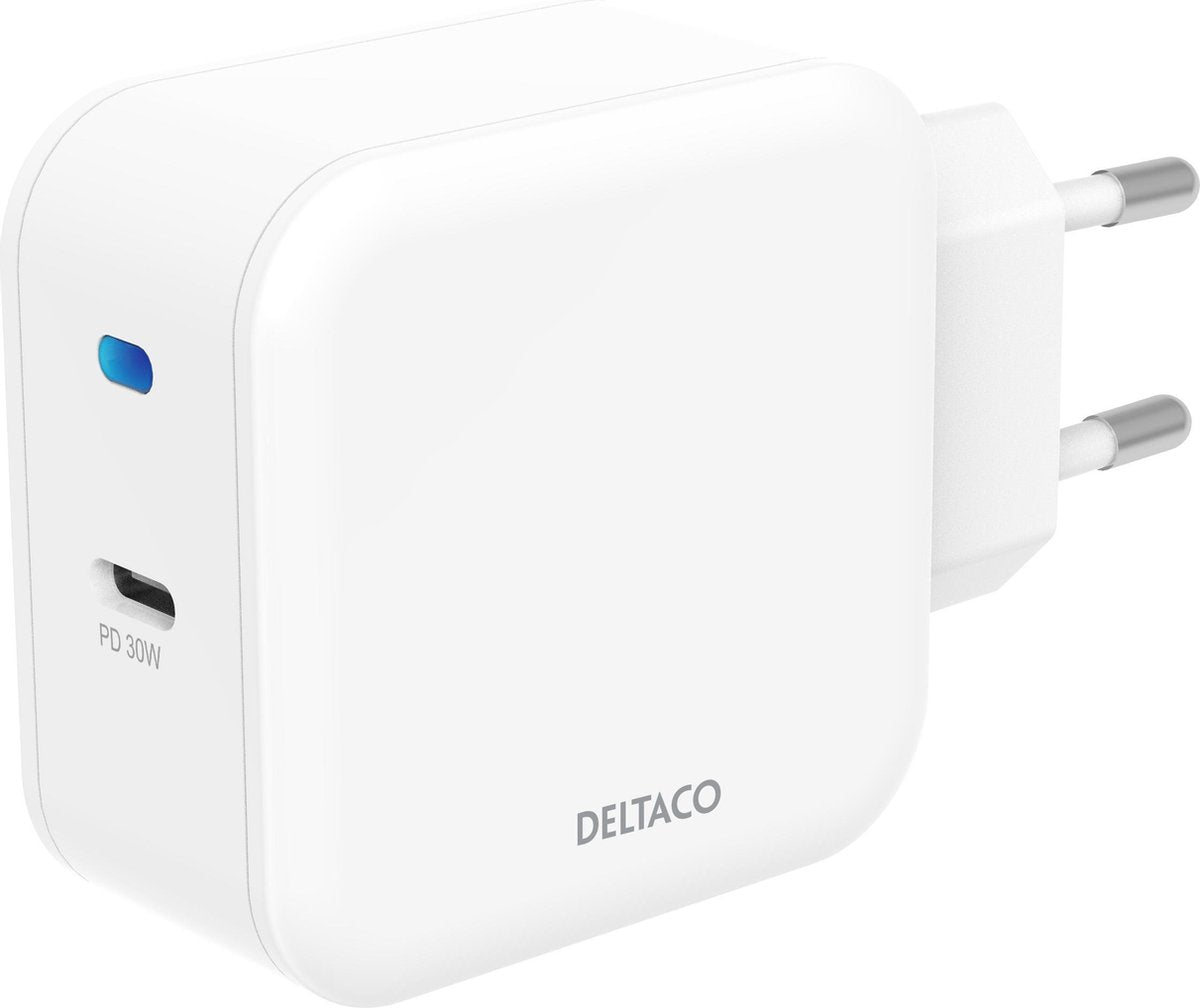 DELTACO USBC-AC139 Wandoplader USB-C PD - 30W - 3A - Wit