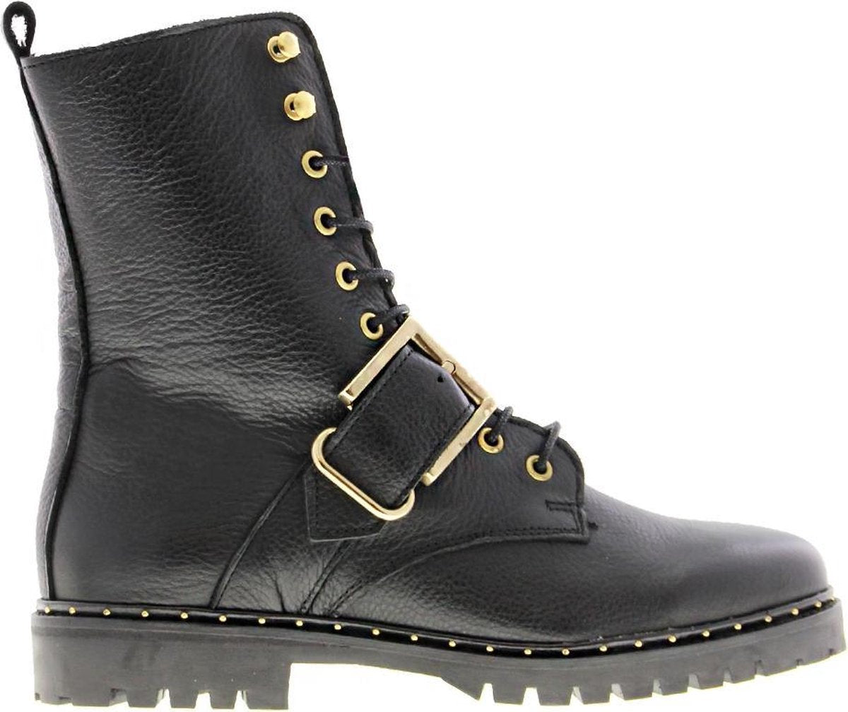 Tango | Bee 212-a black leather gold buckle boot - black sole/gold studs | Maat: 37