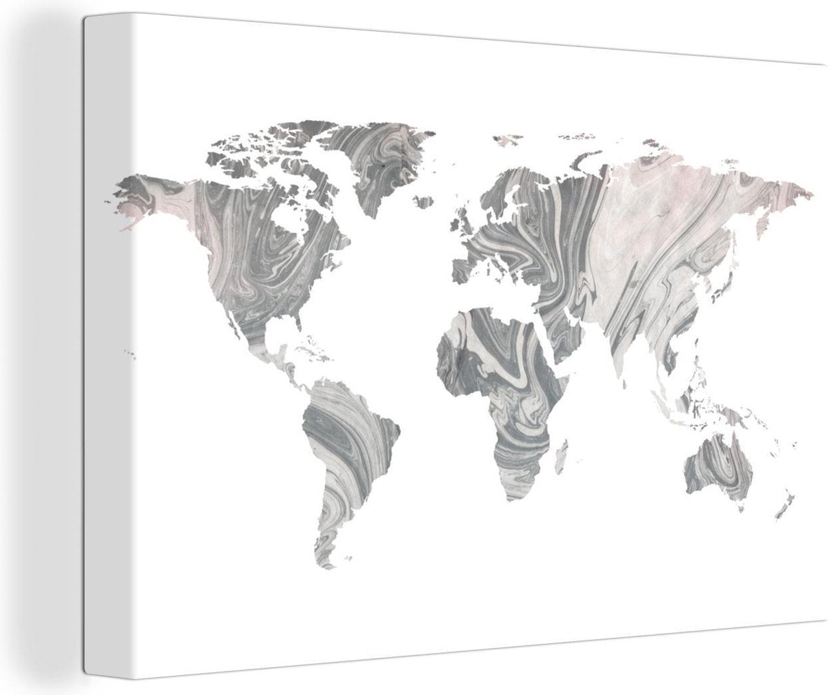 Canvas Schilderijen - Wereldkaart - Verf - Grijs - 150x100 cm - Wanddecoratie