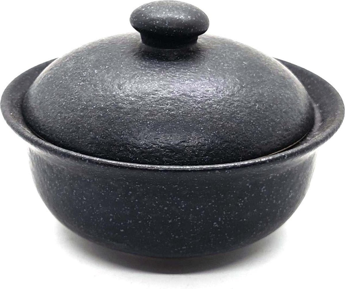 Dekschaal – Kom met deksel - Schaal met deksel – Handgemaakt - Zwart - Serveerkom – 15.5 cm