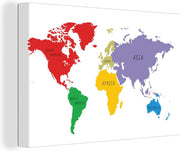 Canvas Schilderijen - Wereldkaart - Simpel - Kleuren - 140x90 cm - Wanddecoratie