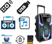 Draagbare bluetooth speaker met microfoon - radio - mp3 - sd card - usb - met uitschuifbaar handvat  en afstandsbediening - H43