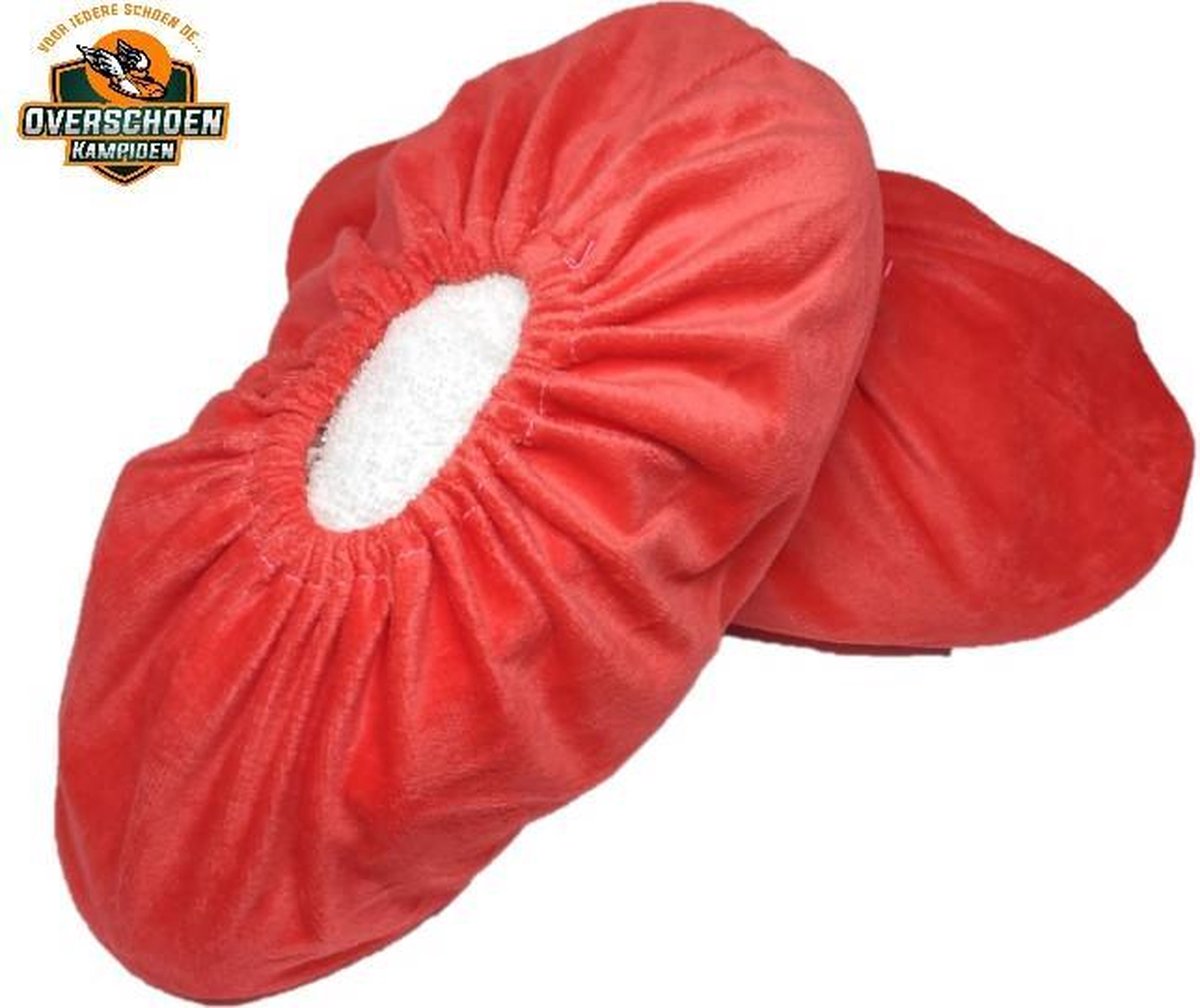 2 Paar Lekkere zachte wasbare antislip velours overschoenen rood maat 37-42