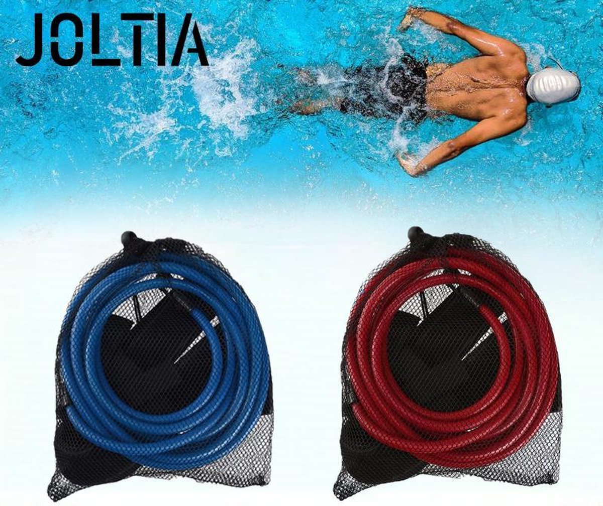 JOLTIA - Zwemelastiek 500 - 2 Pack - Zwemtraining - Zwem elastiek met weerstand - Resistance cords - Voor Volwassenen - Zwembad - Zwemelastieken met Riem / Gordel - Weerstandsband - Weerstandstube - Trainingsbanden - 3 meter - Blauw en Rood
