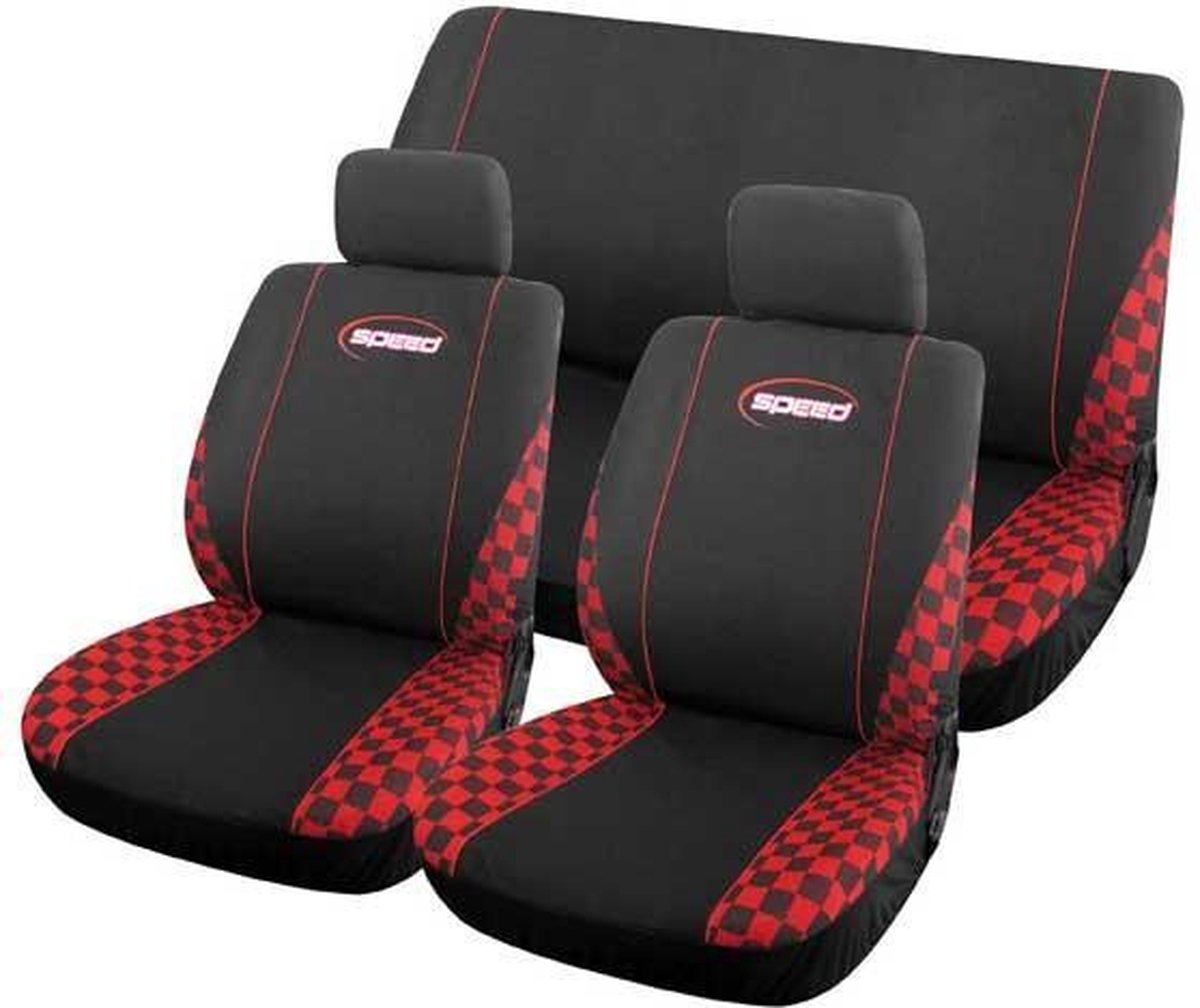 Autostoelhoes set universeel "Speed" compleet zwart/ rood. GRATIS VERZENDING!