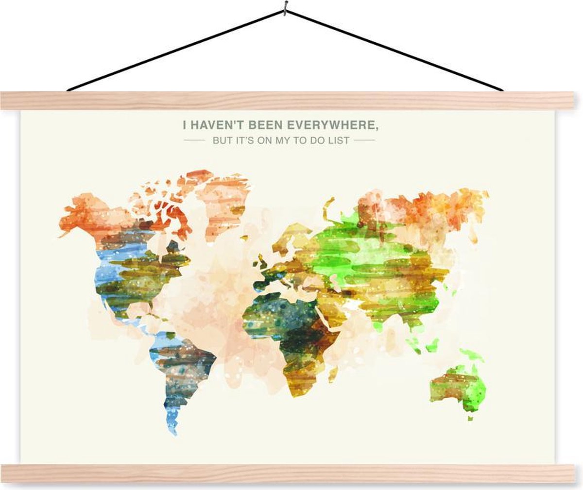 Schoolplaat - Wereldkaart - Verf - Kleuren - 120x80 cm - Blanke latten
