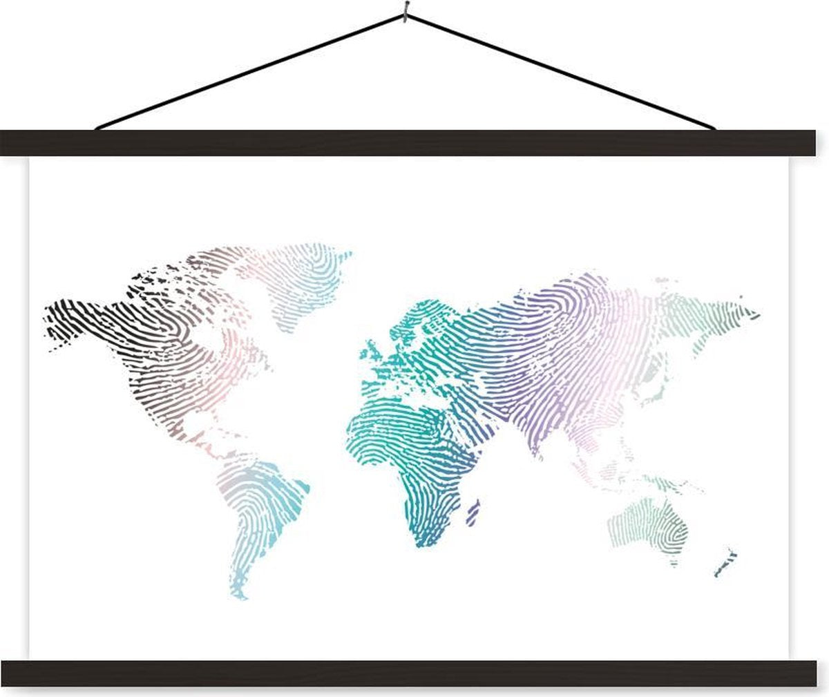 Wereldkaart - Abstract - Kleuren schoolplaat platte latten zwart