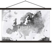 Schoolplaat - Waterverf - Wereldkaart - Zwart - 150x100 cm - Zwarte latten
