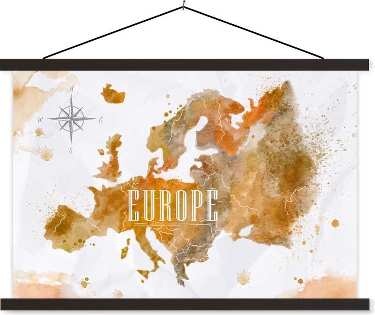 Schoolplaat - Europa - Verf - Wereldkaart - 60x40 cm - Zwarte latten
