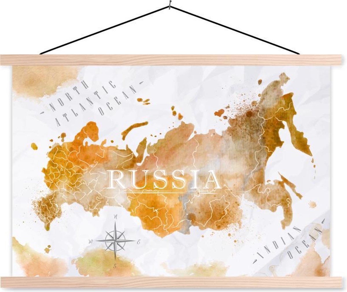 Schoolplaat - Rusland - Wereldkaart - Verf - 120x80 cm - Blanke latten