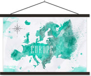 Schoolplaat - Waterverf - Wereldkaart - Europa - 150x100 cm - Zwarte latten